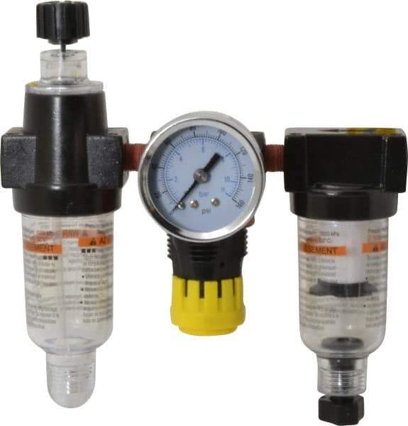 PRO-SOURCE - 1/8" NPT Port Miniature 3 Piece Filter-Regulator-Lubricator FRL Unit - Polycarbonate Bowl, 22 SCFM, 150 Max psi, 5.98" High, Manual Drain - Apex Tool & Supply