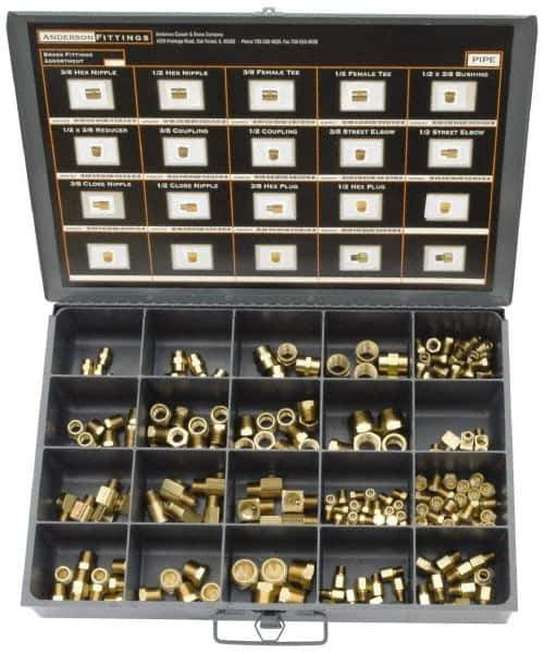 Cerro - 180 Piece, Compression Fitting Kit - 1/8 to 1/2 NPT, Mixed Tube Sizes - Apex Tool & Supply