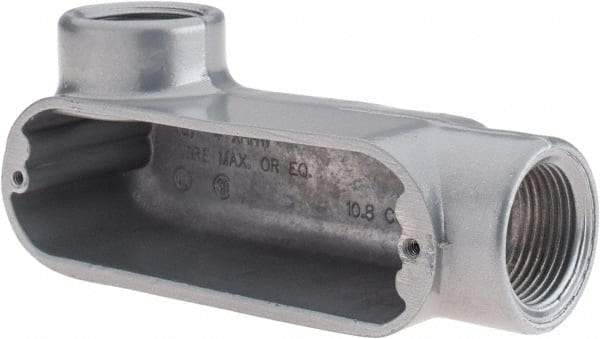 Thomas & Betts - LL Body, 1" Trade, IMC, Rigid Aluminum Conduit Body - Oval, 4-7/8" OAL, 11.8 cc Capacity, Gray - Apex Tool & Supply