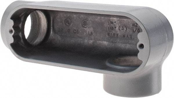 Thomas & Betts - LL Body, 1-1/2" Trade, IMC, Rigid Aluminum Conduit Body - Oval, 6-1/2" OAL, 32 cc Capacity, Gray - Apex Tool & Supply