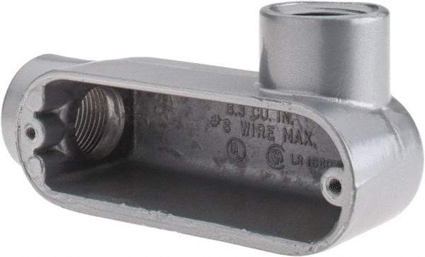 Thomas & Betts - LR Body, 1-1/2" Trade, IMC, Rigid Aluminum Conduit Body - Oval, 6-1/2" OAL, 32 cc Capacity, Gray - Apex Tool & Supply
