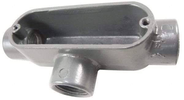 Thomas & Betts - T Body, 2" Trade, IMC, Rigid Aluminum Conduit Body - Oval, 10-3/16" OAL, 69-1/2 cc Capacity, Gray - Apex Tool & Supply