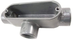 Thomas & Betts - T Body, 2" Trade, IMC, Rigid Aluminum Conduit Body - Oval, 10-3/16" OAL, 69-1/2 cc Capacity, Gray - Apex Tool & Supply