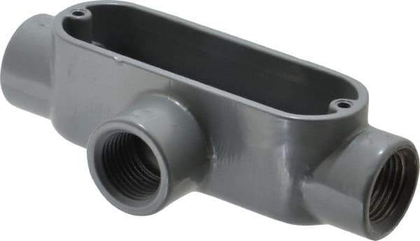 Thomas & Betts - T Body, 1/2" Trade, IMC, Rigid Aluminum Conduit Body - Oval, 4-3/8" OAL, 4.3 cc Capacity, Gray - Apex Tool & Supply