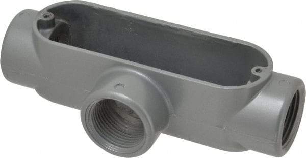 Thomas & Betts - T Body, 1" Trade, IMC, Rigid Aluminum Conduit Body - Oval, 5-15/16" OAL, 11.8 cc Capacity, Gray - Apex Tool & Supply