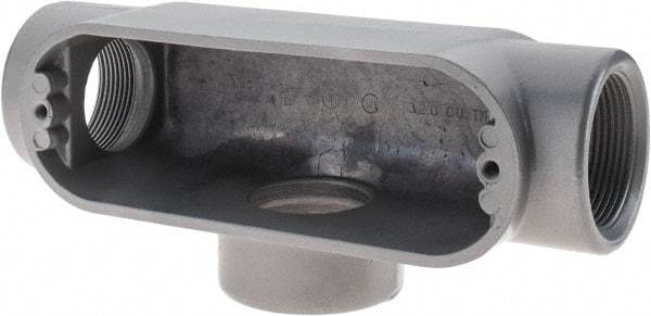 Thomas & Betts - T Body, 1-1/2" Trade, IMC, Rigid Aluminum Conduit Body - Oval, 7-7/8" OAL, 32 cc Capacity, Gray - Apex Tool & Supply