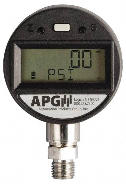 Made in USA - 2-1/2" Dial, 1/4 Thread, 0-10,000 Scale Range, Pressure Gauge - Lower Connection Mount, Accurate to 0.25% of Scale - Apex Tool & Supply