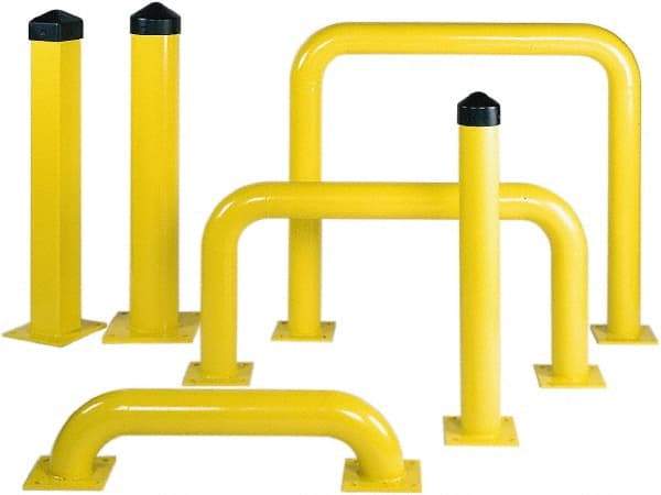 Eagle - 5.6" Diam x 36" High, Yellow Steel Bollard - 10" Wide x 10" Long Mounting Plate, 60 Lb - Apex Tool & Supply