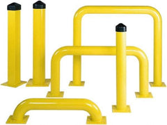 Eagle - 6-5/8" Diam x 36" High, Yellow Steel Bollard - 10" Wide x 10" Long Mounting Plate, 65 Lb - Apex Tool & Supply