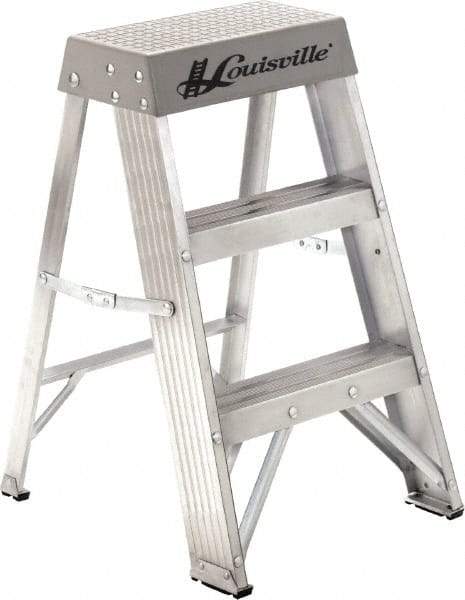 Louisville - 2 Steps, 2' High, Type IA Rating, Aluminum Step Ladder - 300 Lb Capacity, 16-5/8" Base Width - Apex Tool & Supply