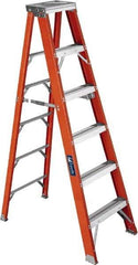 Louisville - 4 Steps, 4' High, Type IAA Rating, Fiberglass Step Ladder - 375 Lb Capacity, 18-3/16" Base Width - Apex Tool & Supply