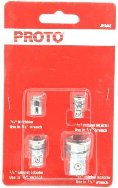 Proto - 1/4, 3/8, 1/2" Drive, Ratcheting Wrench Adapter Set Inch - 1-1/8" OAL - Apex Tool & Supply