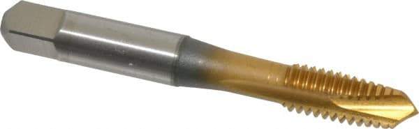 Accupro - 3/8-16 UNC, 3 Flute, TiN Finish, Powdered Metal Spiral Point Tap - Plug Chamfer, Right Hand Thread, 2-15/16" OAL, 3B Class of Fit - Exact Industrial Supply