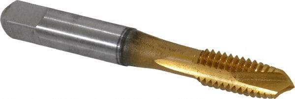 Accupro - 3/8-16 UNC, 3 Flute, TiN Finish, Powdered Metal Spiral Point Tap - Plug Chamfer, Right Hand Thread, 2-15/16" OAL, 2B Class of Fit - Exact Industrial Supply