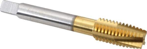 Accupro - 1/2-13 UNC, 3 Flute, TiN Finish, Powdered Metal Spiral Point Tap - Plug Chamfer, Right Hand Thread, 3-3/8" OAL, 2B Class of Fit - Exact Industrial Supply