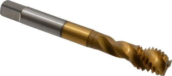 Accupro - 7/16-14 UNC 3 Flute Modified Bottoming Spiral Flute Tap - Powdered Metal, TiN Finish, 3-5/32" OAL, Right Hand Flute, Right Hand Thread, H3 - Apex Tool & Supply