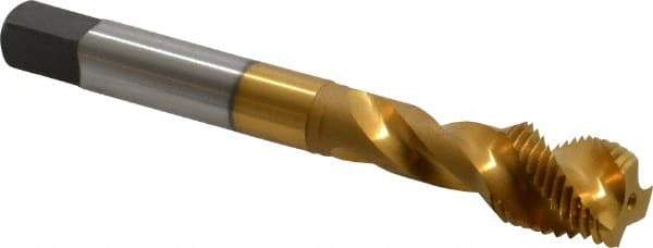 Accupro - 1/2-20 UNF 3 Flute 2B Modified Bottoming Spiral Flute Tap - Powdered Metal, TiN Finish, 3-3/8" OAL, Right Hand Flute, Right Hand Thread, H5 - Apex Tool & Supply