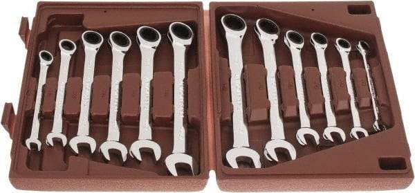Paramount - 12 Piece, 8mm to 19mm, Ratcheting Combination Wrench Set - Metric Measurement Standard, Full Polish Chrome Finish, Comes in Blow Molded Case - Apex Tool & Supply