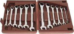 Paramount - 12 Piece, 8mm to 19mm, Ratcheting Combination Wrench Set - Metric Measurement Standard, Full Polish Chrome Finish, Comes in Blow Molded Case - Apex Tool & Supply
