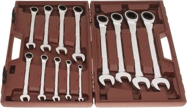 Paramount - 13 Piece, 1/4" to 1", Ratcheting Combination Wrench Set - Inch Measurement Standard, Full Polish Chrome Finish, Comes in Blow Molded Case - Apex Tool & Supply