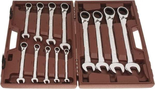 Paramount - 13 Piece, 5/16" to 1", Reversible Ratcheting Combination Wrench Set - Inch Measurement Standard, Full Polish Chrome Finish, Comes in Blow Molded Case - Apex Tool & Supply