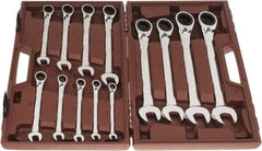 Paramount - 13 Piece, 5/16" to 1", Reversible Ratcheting Combination Wrench Set - Inch Measurement Standard, Full Polish Chrome Finish, Comes in Blow Molded Case - Apex Tool & Supply