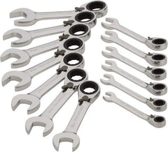 Paramount - 13 Piece, 6mm to 19mm, Stubby Ratcheting Reversible Combination Wrench Set - Metric Measurement Standard, Full Polish Chrome Finish, Comes in Blow Molded Case - Apex Tool & Supply