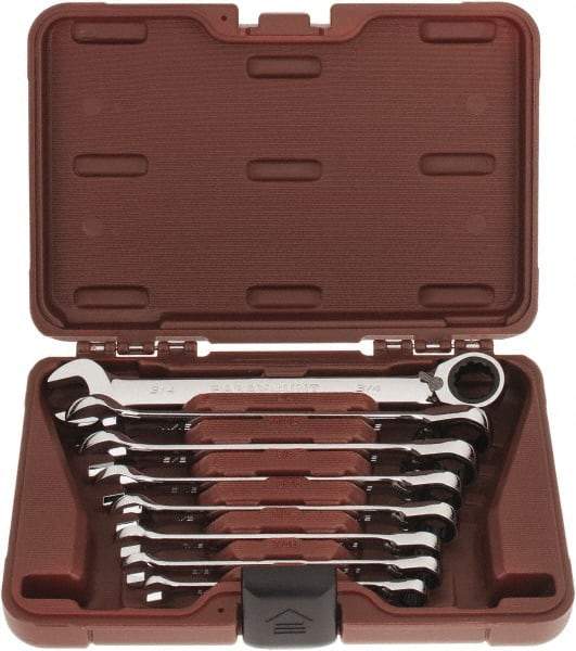 Paramount - 8 Piece, 5/16 to 3/4", Reversible Ratcheting Combination Wrench Set - Inch System of Measurement, Full Polish Chrome Finish, Comes in Blow Molded Case - Apex Tool & Supply