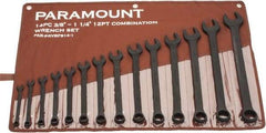 Paramount - 14 Piece, 3/8" to 1-1/4", Combination Wrench Set - Inch Measurement Standard, Black Oxide Finish, Comes in Canvas Roll - Apex Tool & Supply