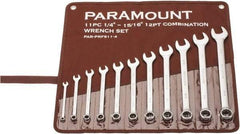 Paramount - 11 Piece, 1/4" to 15/16", Combination Wrench Set - Inch Measurement Standard, Satin Chrome Finish, Comes in Canvas Roll - Apex Tool & Supply