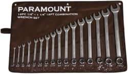 Paramount - 16 Piece, 1/4 to 1-1/4", Combination Wrench Set - Inch System of Measurement, Satin Chrome Finish, Comes in Canvas Roll - Apex Tool & Supply