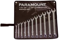 Paramount - 11 Piece, 3/8" to 1" (mm), Combination Wrench Set - Inch/Metric Measurement Standard, Full Polish Chrome Finish, Comes in Canvas Roll - Apex Tool & Supply