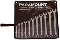 Paramount - 11 Piece, 3/8" to 1" (mm), Combination Wrench Set - Inch/Metric Measurement Standard, Full Polish Chrome Finish, Comes in Canvas Roll - Apex Tool & Supply