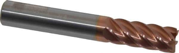 Accupro - 3/8", 7/8" LOC, 3/8" Shank Diam, 2-1/2" OAL, 6 Flute, Solid Carbide Square End Mill - Single End, TiCN Finish, Spiral Flute, 40° Helix, Centercutting, Right Hand Cut, Right Hand Flute - Apex Tool & Supply