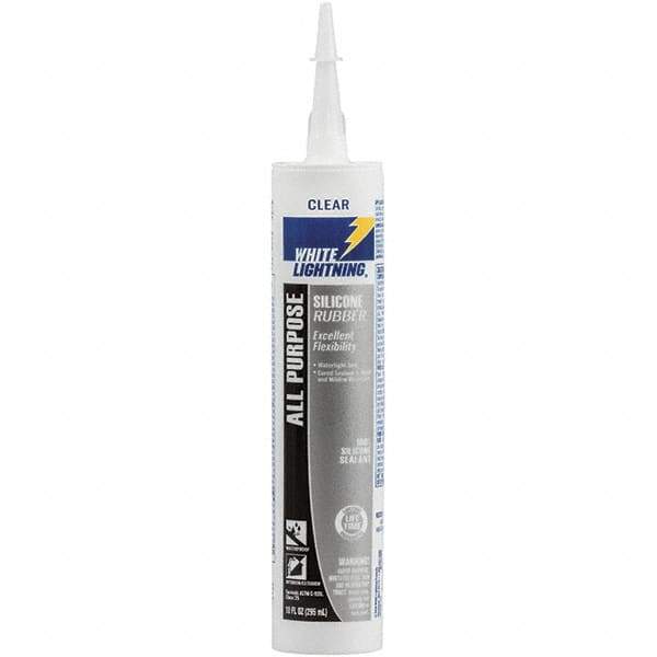 White Lightning - 10 oz Cartridge Clear RTV Silicone Joint Sealant - -80 to 400°F Operating Temp, 30 min Tack Free Dry Time, 24 hr Full Cure Time - Apex Tool & Supply
