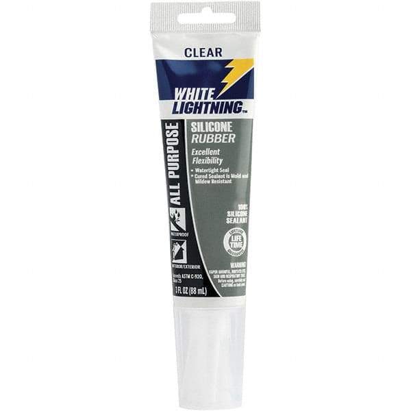 White Lightning - 3 oz Cartridge Clear RTV Silicone Joint Sealant - -80 to 400°F Operating Temp, 30 min Tack Free Dry Time, 24 hr Full Cure Time - Apex Tool & Supply