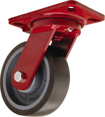 Hamilton - 6" Diam x 2" Wide x 7-3/4" OAH Top Plate Mount Swivel Caster - Polyurethane Mold onto Cast Iron Center, 1,560 Lb Capacity, Sealed Precision Ball Bearing, 4-1/2 x 6-1/2" Plate - Apex Tool & Supply
