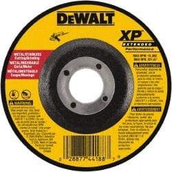 DeWALT - 24 Grit, 6" Wheel Diam, 1/8" Wheel Thickness, 7/8" Arbor Hole, Type 27 Depressed Center Wheel - Zirconia Alumina, Resinoid Bond, 10,100 Max RPM, Compatible with Angle Grinder - Apex Tool & Supply