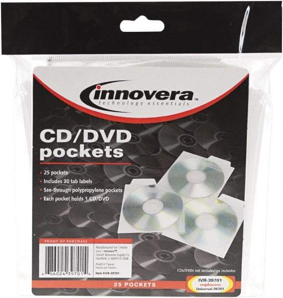 innovera - 25 Piece Clear CD/DVD Pockets - 5" High x 5" Wide - Apex Tool & Supply