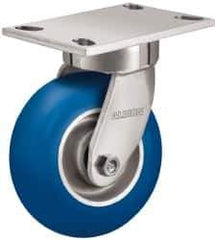 Albion - 5" Diam x 2" Wide x 6-1/2" OAH Top Plate Mount Swivel Caster - Neoprene, 600 Lb Capacity, Precision Sealed Bearing, 4 x 4-1/2" Plate - Apex Tool & Supply