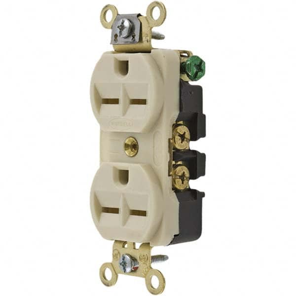 Hubbell Wiring Device-Kellems - 250 VAC 15A NEMA 6-15R Industrial Grade Ivory Straight Blade Duplex Receptacle - Apex Tool & Supply