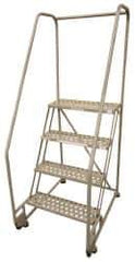 Cotterman - 60" 3 Step TiltNRoll Rolling Ladder - Assembled, 450 Lb Capacity, 30" Platform Height, 28" Base Width x 31" Base Depth, Perforated Tread - Apex Tool & Supply