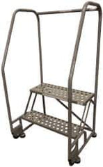 Cotterman - 50" 2 Step TiltNRoll Rolling Ladder - Assembled, 450 Lb Capacity, 20" Platform Height, 28" Base Width x 24" Base Depth, Perforated Tread - Apex Tool & Supply