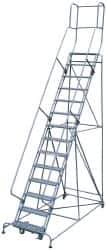 Cotterman - 182" 14 Step Rolling Warehouse Ladder - Knocked Down, 450 Lb Capacity, 140" Platform Height, 44" Base Width x 198" Base Depth, Perforated Tread - Apex Tool & Supply