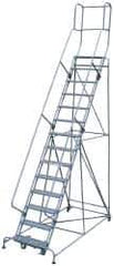 Cotterman - 182" 14 Step Rolling Warehouse Ladder - Knocked Down, 450 Lb Capacity, 140" Platform Height, 44" Base Width x 198" Base Depth, Perforated Tread - Apex Tool & Supply