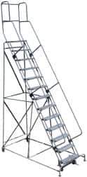 Cotterman - 172" 13 Step Rolling Warehouse Ladder - Knocked Down, 450 Lb Capacity, 130" Platform Height, 44" Base Width x 186" Base Depth, Perforated Tread - Apex Tool & Supply
