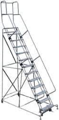Cotterman - 172" 13 Step Rolling Warehouse Ladder - Knocked Down, 450 Lb Capacity, 130" Platform Height, 44" Base Width x 186" Base Depth, Perforated Tread - Apex Tool & Supply