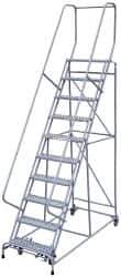 Cotterman - 140" 11 Step Rolling Warehouse Ladder - Assembled, 450 Lb Capacity, 110" Platform Height, 32" Base Width x 81" Base Depth, Perforated Tread - Apex Tool & Supply