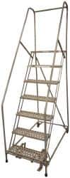 Cotterman - 100" 7 Step Rolling Warehouse Ladder - Assembled, 450 Lb Capacity, 70" Platform Height, 30" Base Width x 53" Base Depth, Perforated Tread - Apex Tool & Supply