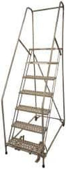 Cotterman - 100" 7 Step Rolling Warehouse Ladder - Assembled, 450 Lb Capacity, 70" Platform Height, 30" Base Width x 53" Base Depth, Perforated Tread - Apex Tool & Supply